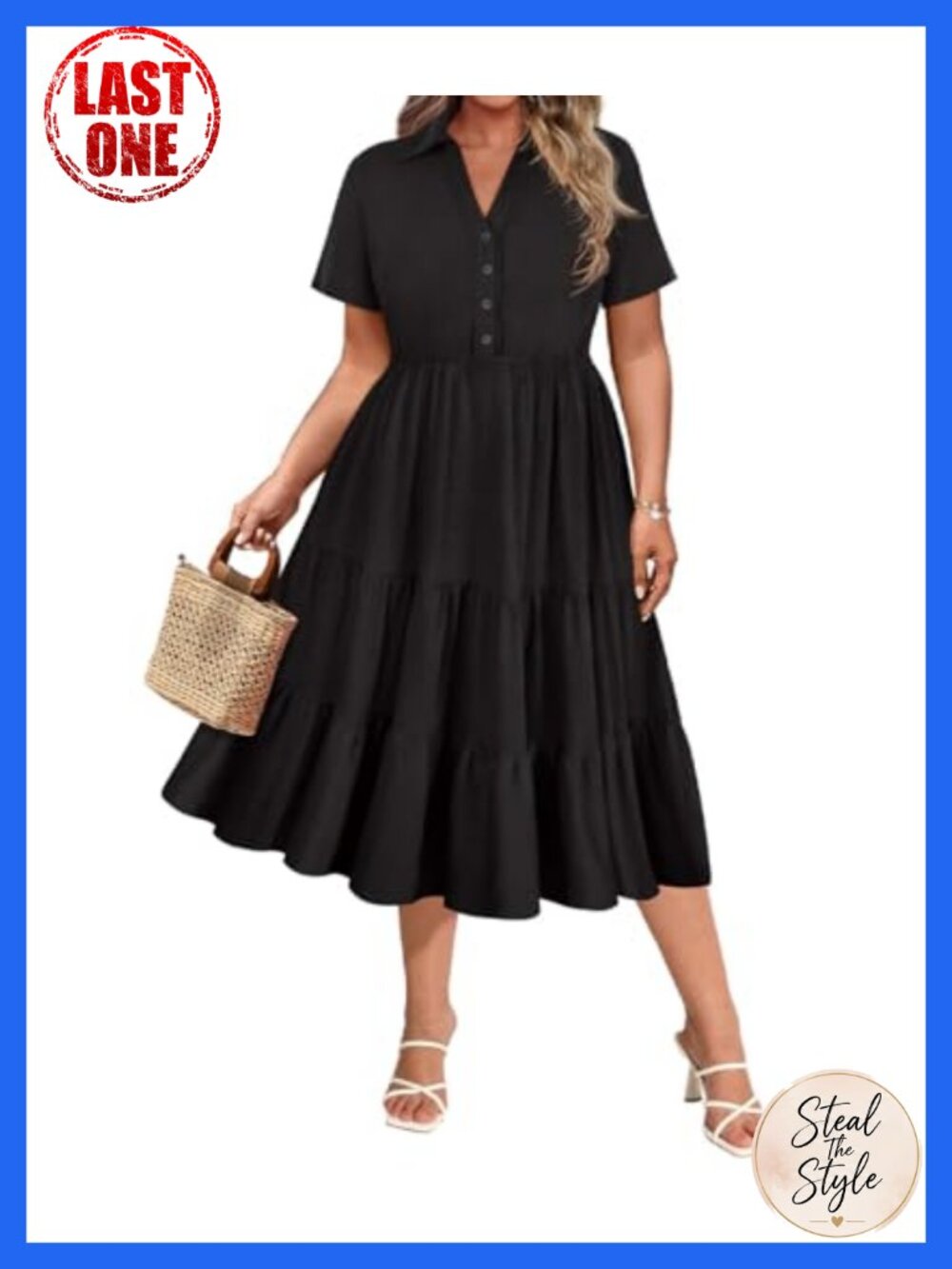 Plus Size Collared Vneck Midi Dress with Pockets Soft Rayon Summer
